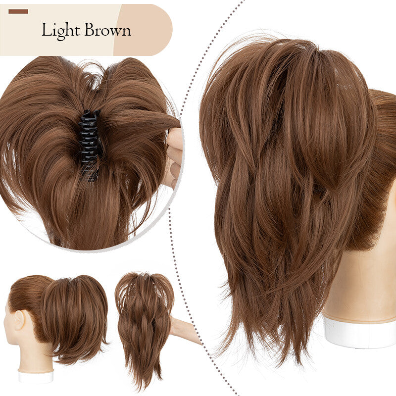 Messy Bun Scrunchie Hair Ponytail Claw Clip Updo Extensions - Thick Ombre Style