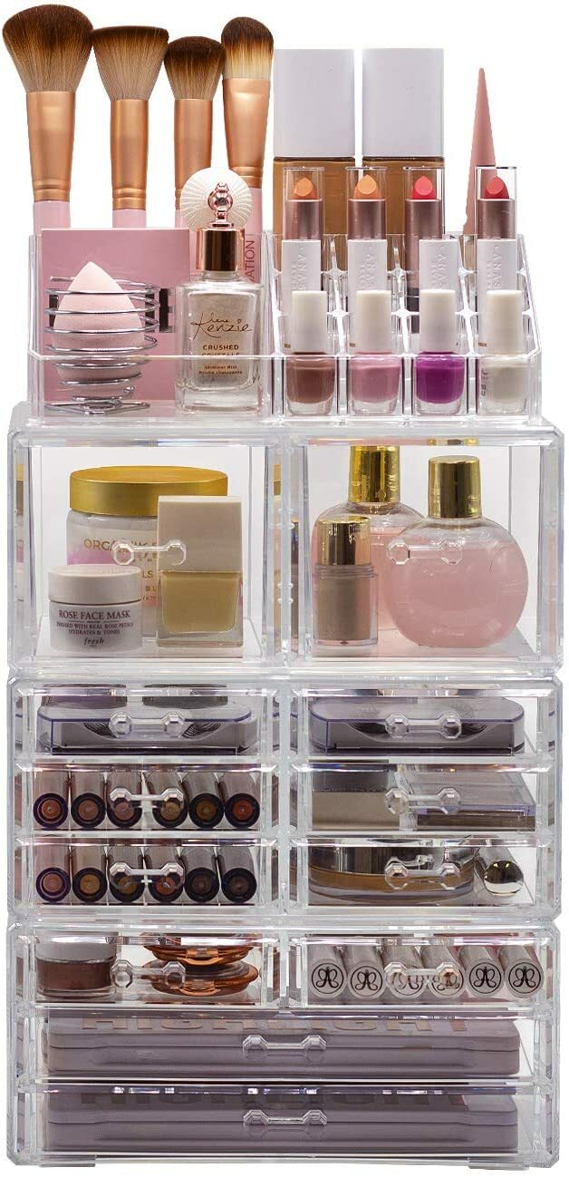 Large Acrylic Makeup Organizer with 12 Drawers & 16 Compartments – Stylish Storage