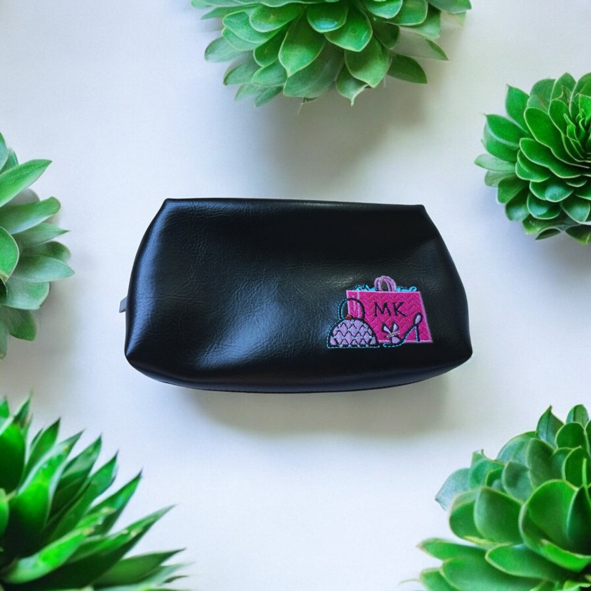 Personalized Cosmetic Bag Organizer Travel Makeup Pouch Black & Pink