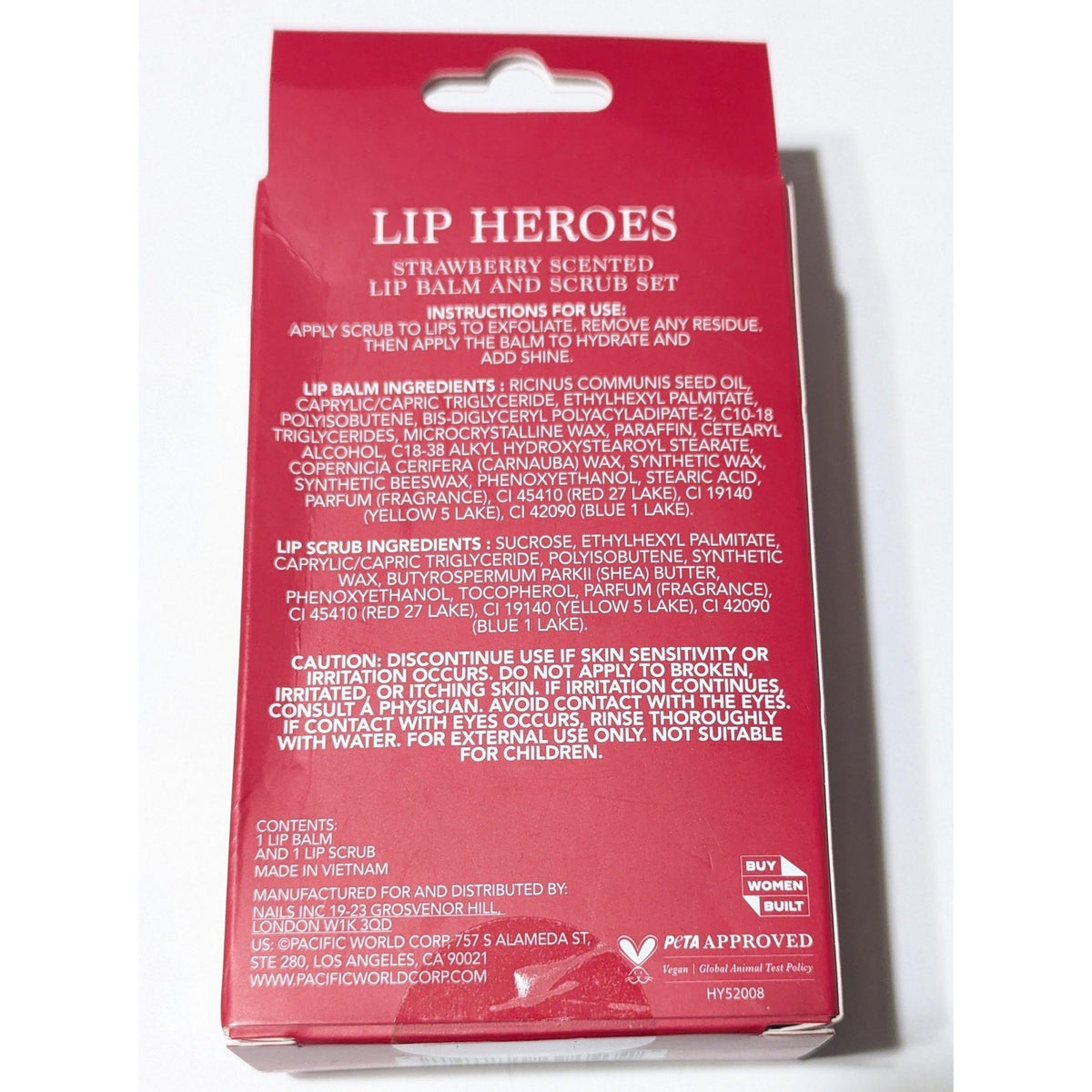 Lip Balm & Scrub Set with Strawberry Scent - Vegan, Hydrating, 2 Pieces