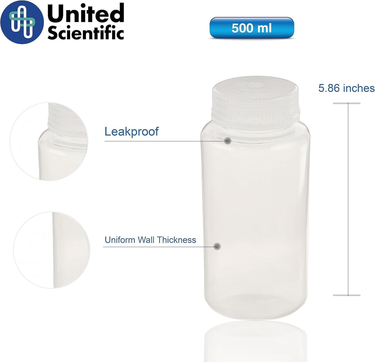 12 Pack 16 oz Plastic Sample Containers with Lids - Wide Mouth Reagent Bottles