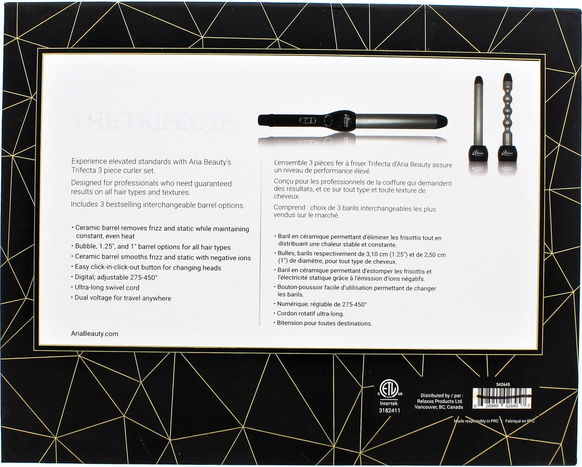 Ceramic Curling Iron Set with 3 Barrel Sizes - Adjustable Temperature & Swivel Cord