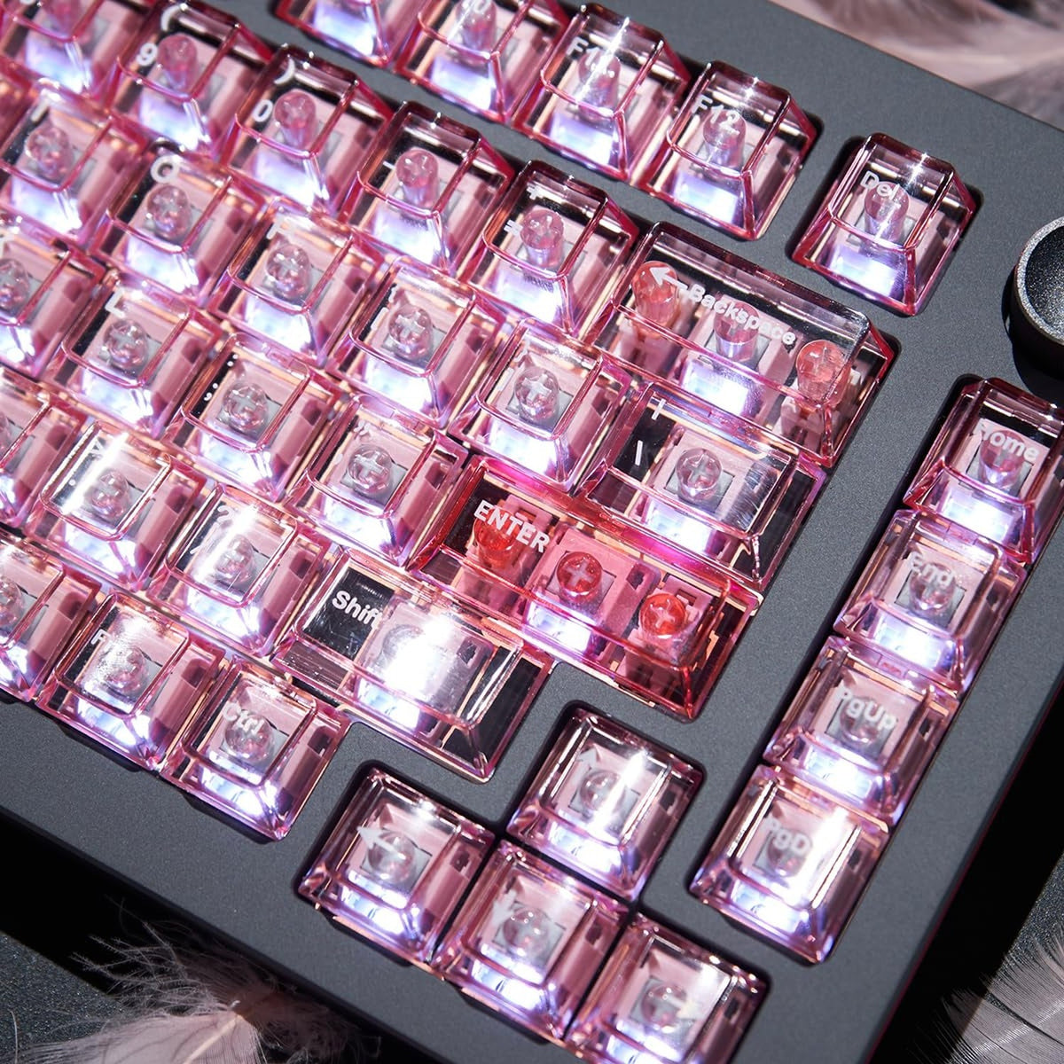Pink Crystal Clear Keycap Set for Mechanical Gaming Keyboard - 156 Keys Cherry Profile
