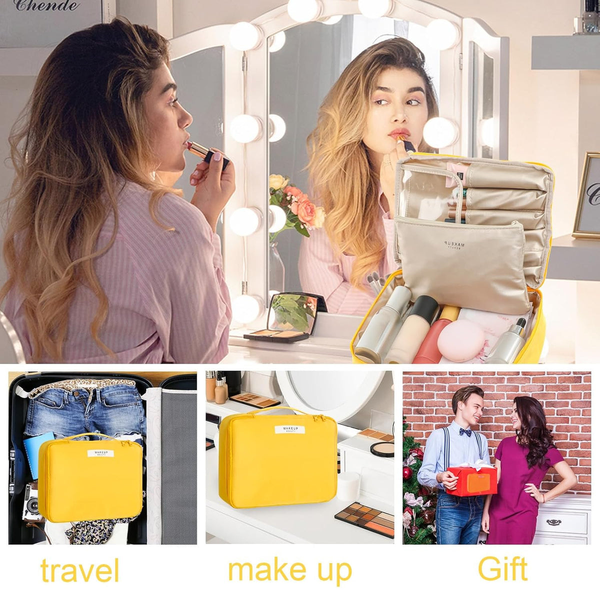 Lightweight Travel Makeup Bag with Large Capacity and Waterproof Interior