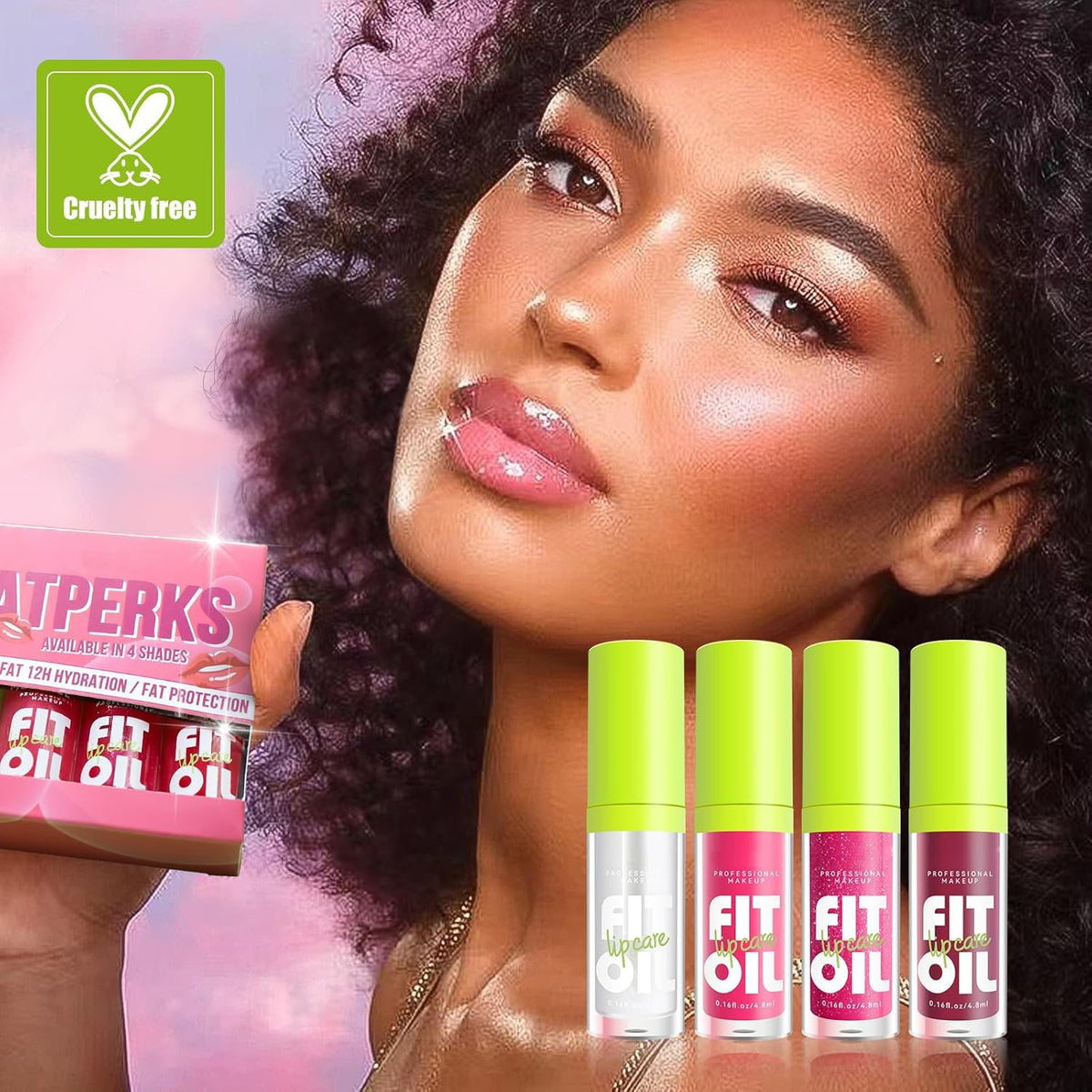 Lip Oil Kit - 4 Color Hydrating Lip Glaze with Large Brush Head