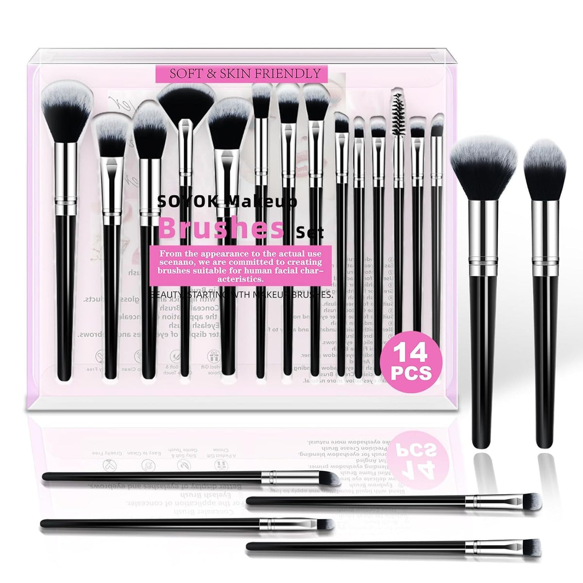 14-Piece Premium Synthetic Makeup Brush Set for Face & Eyes (Black)