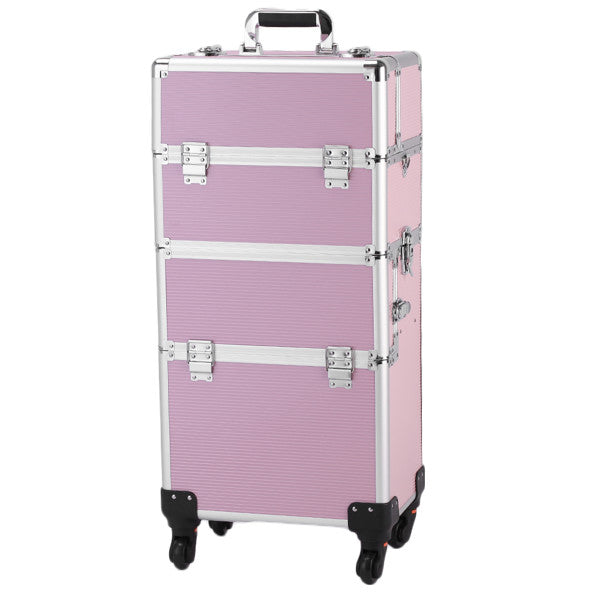 Aluminum Makeup Train Case with Wheels, Portable Cosmetic Organizer