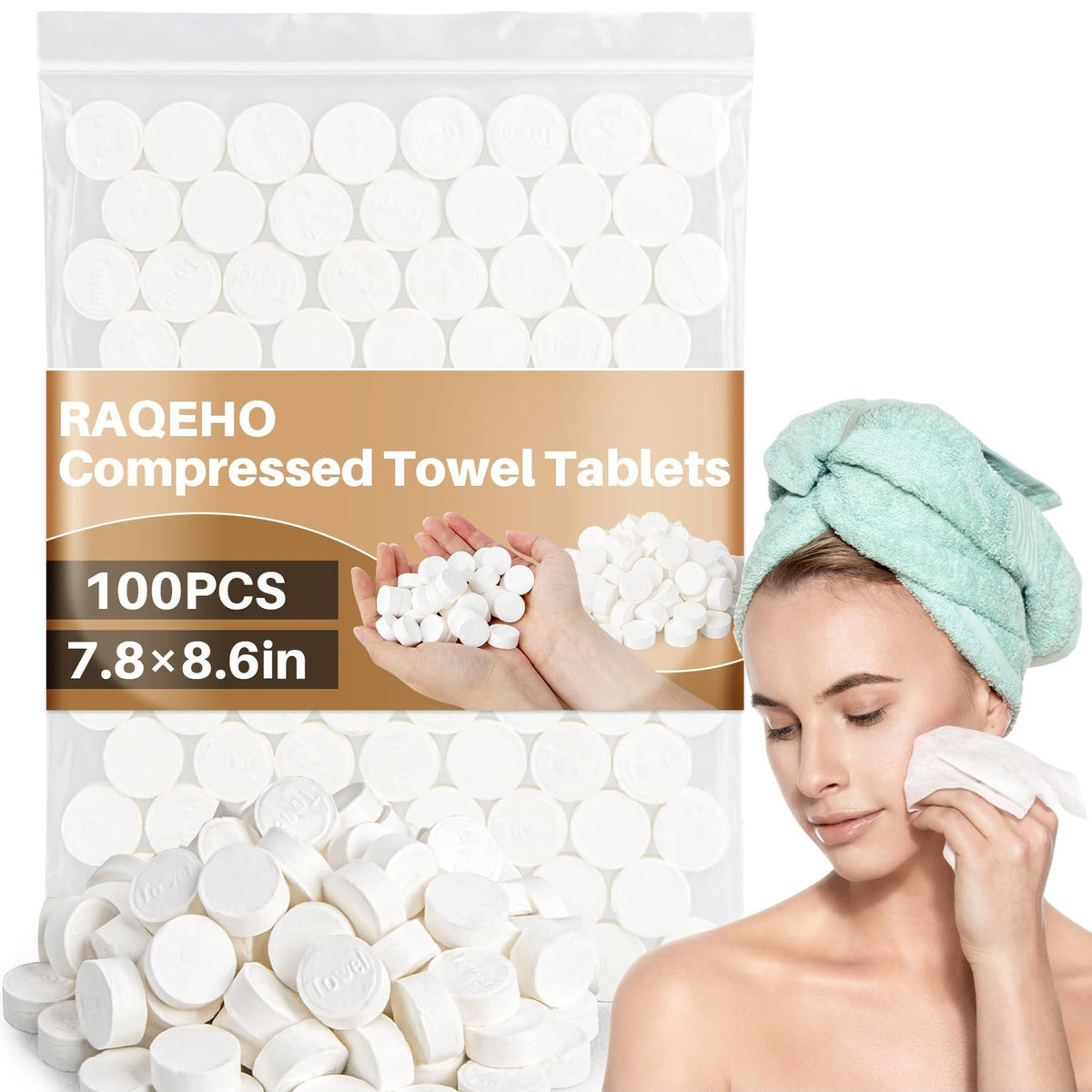 Disposable Compressed Towel Tablets - 100 Pack, Travel Face Wipes