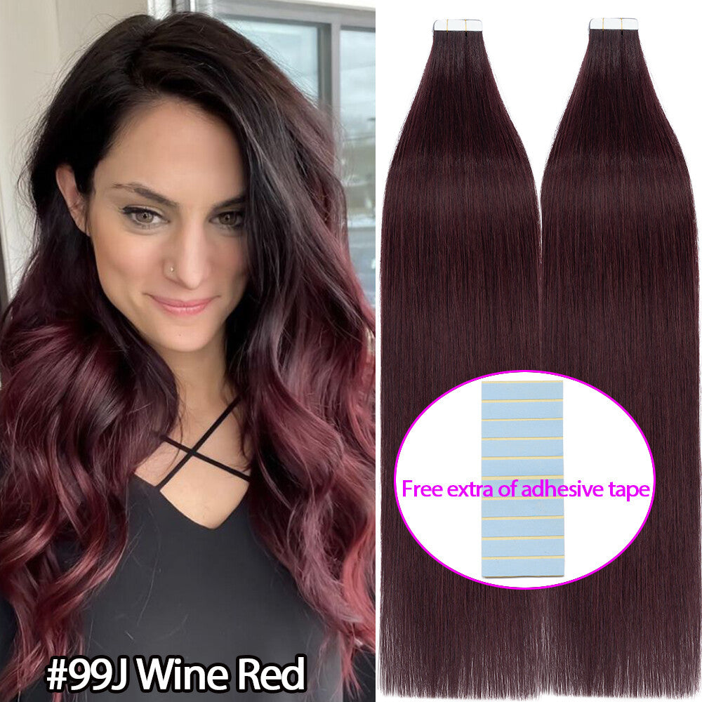 Tape-In Human Hair Extensions Full Head Ombre Remy Hair Weft 24 Inches