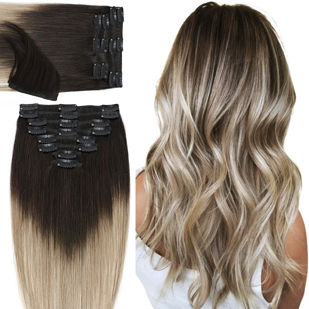 Clip-In Hair Extensions - 100% Real Human Hair Full Head Sets