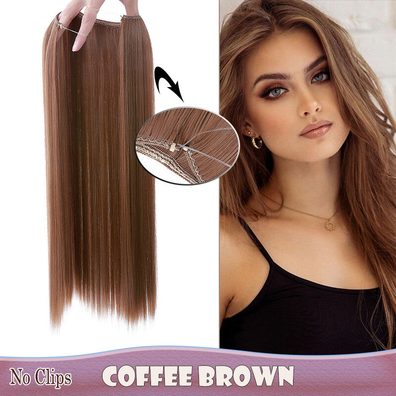 Invisible Wire Clip-In Hair Extensions with Clips & Replacement Wires - Natural & Wavy, 20/24 Inch
