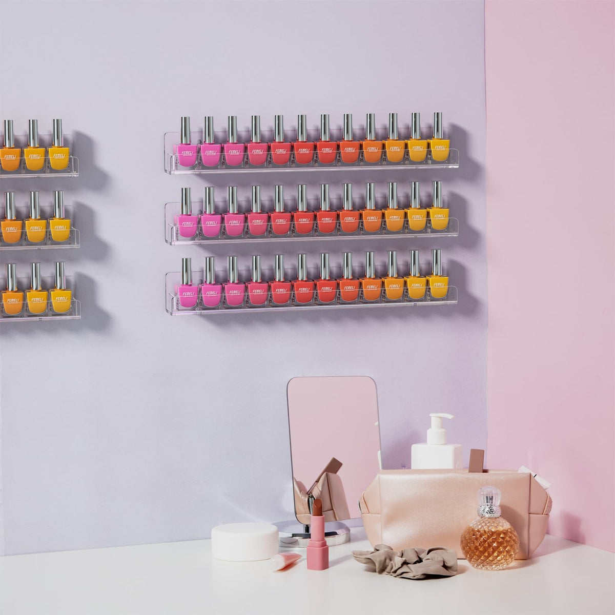 15-Inch Wall Mounted Nail Polish Rack Organizer 12 Packs
