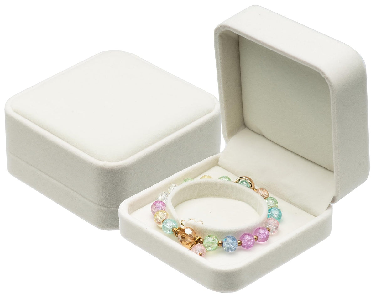 Velvet Jewelry Bracelet Gift Box - White, 9x9x4cm, Soft Velvet Storage Case