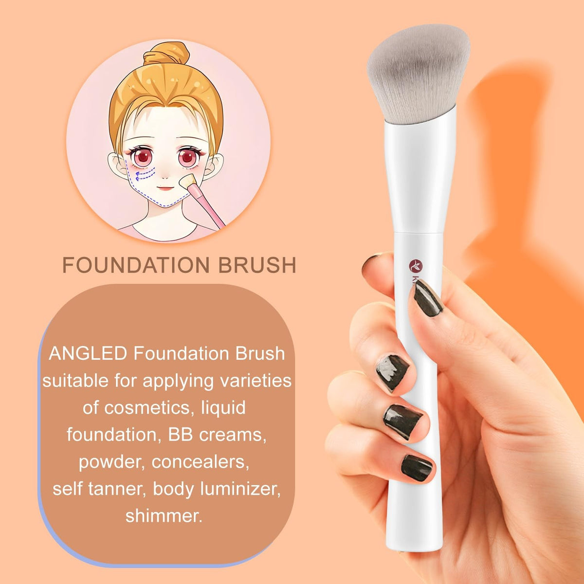 Angled Foundation and Concealer Makeup Brush Set - Premium Synthetic Kabuki Tools