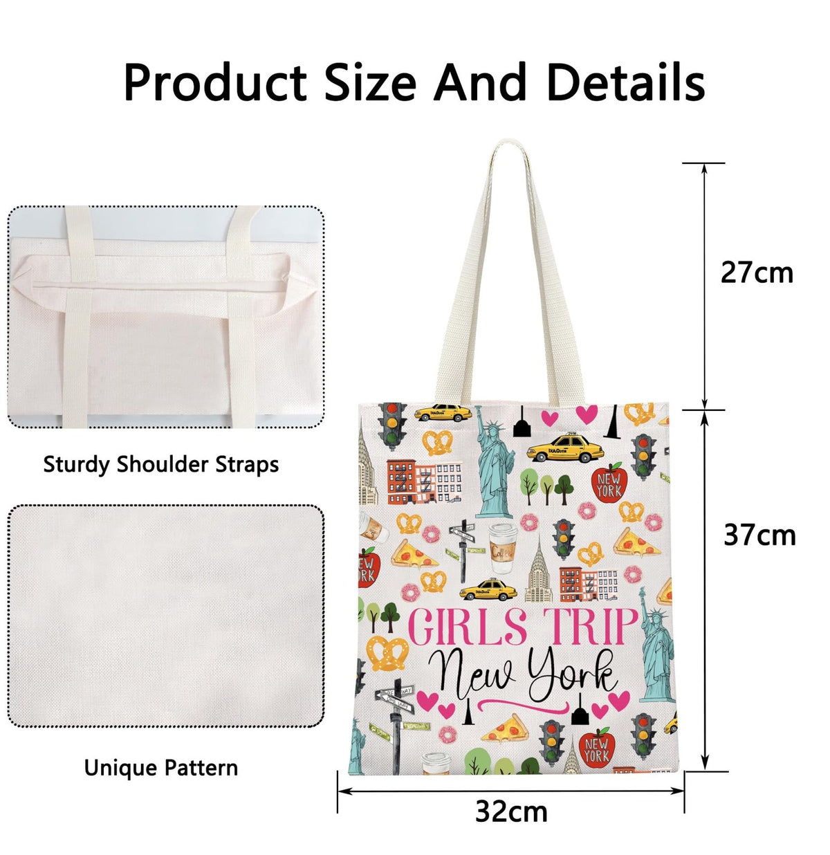 Large Canvas Tote Bag for Travel & Shopping - Girls Trip Souvenir