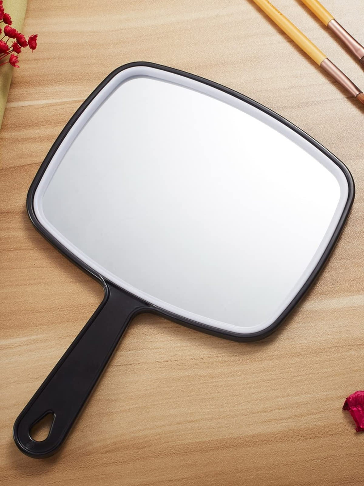 Handheld Mirror with Handle - 6.6 x 9.2 Inches Black Classic Glass