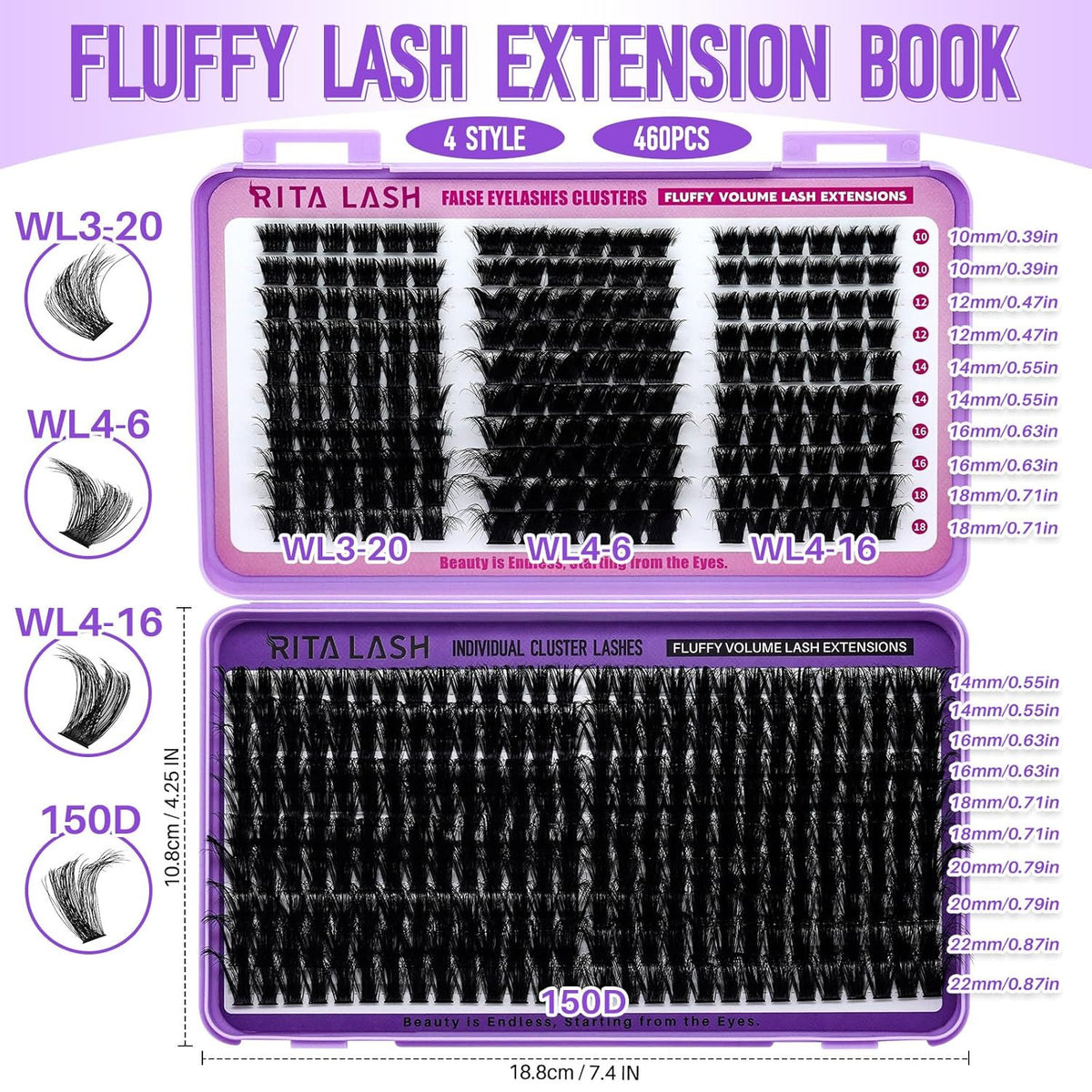 460PCS Cluster Eyelash Extensions Kit - 4 Styles DIY False Lashes