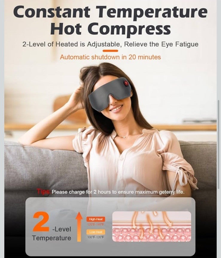 Cordless Heated Silk Eye Mask for Sleep & Relaxation - Washable Warm Compress