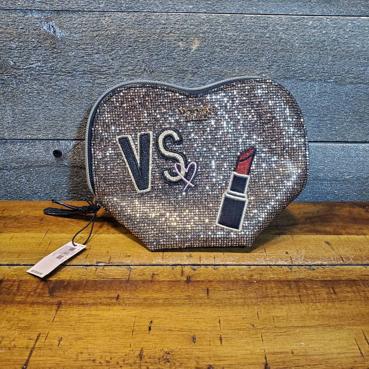 Victoria's Secret Glitter Heart Shaped Makeup Cosmetic Bag NWT
