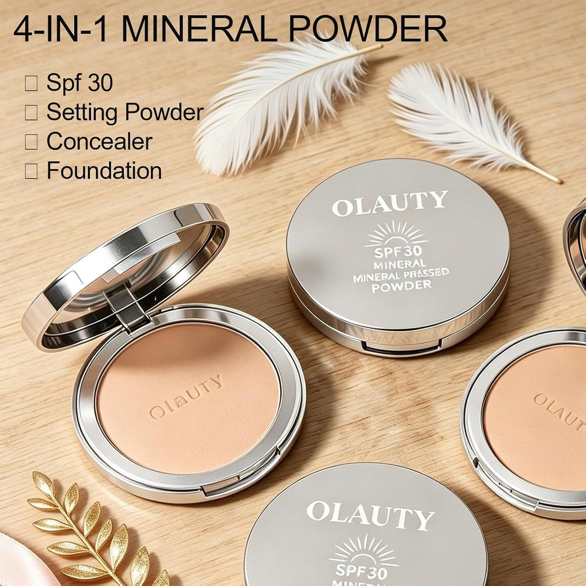 Mineral Powder Foundation with SPF 30+ - 4-in-1 Matte Cover, Light to Medium