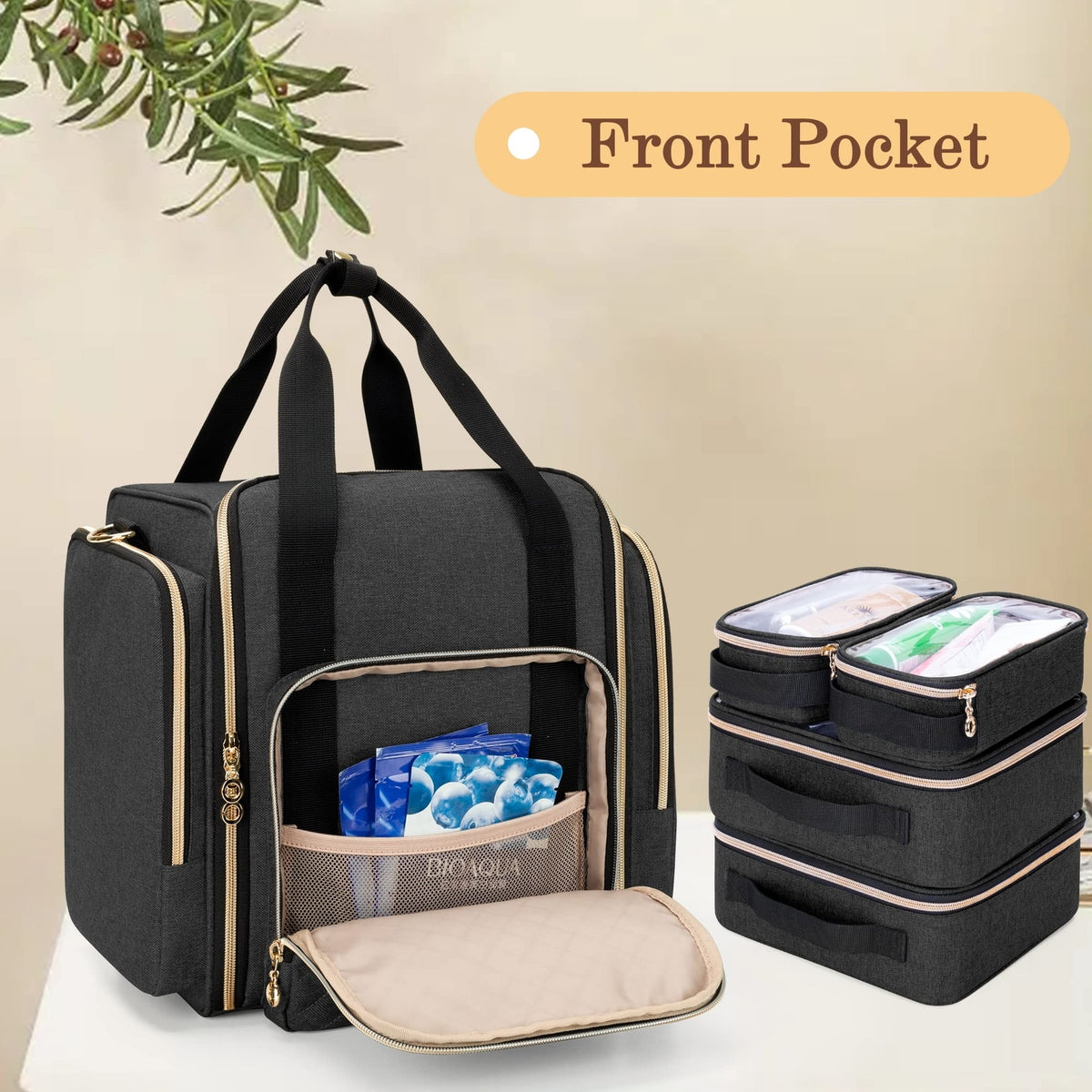 Large Travel Makeup Bag with Removable Cases and Multiple Storage Compartments