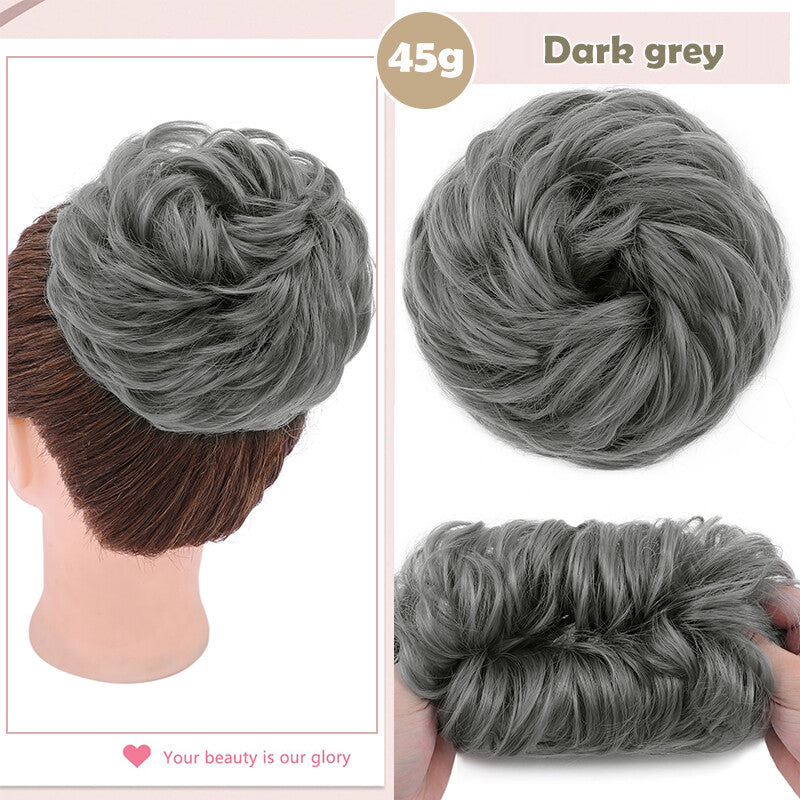 Natural Human Hair Messy Bun Ponytail Extensions with Curly Scrunchie Updo