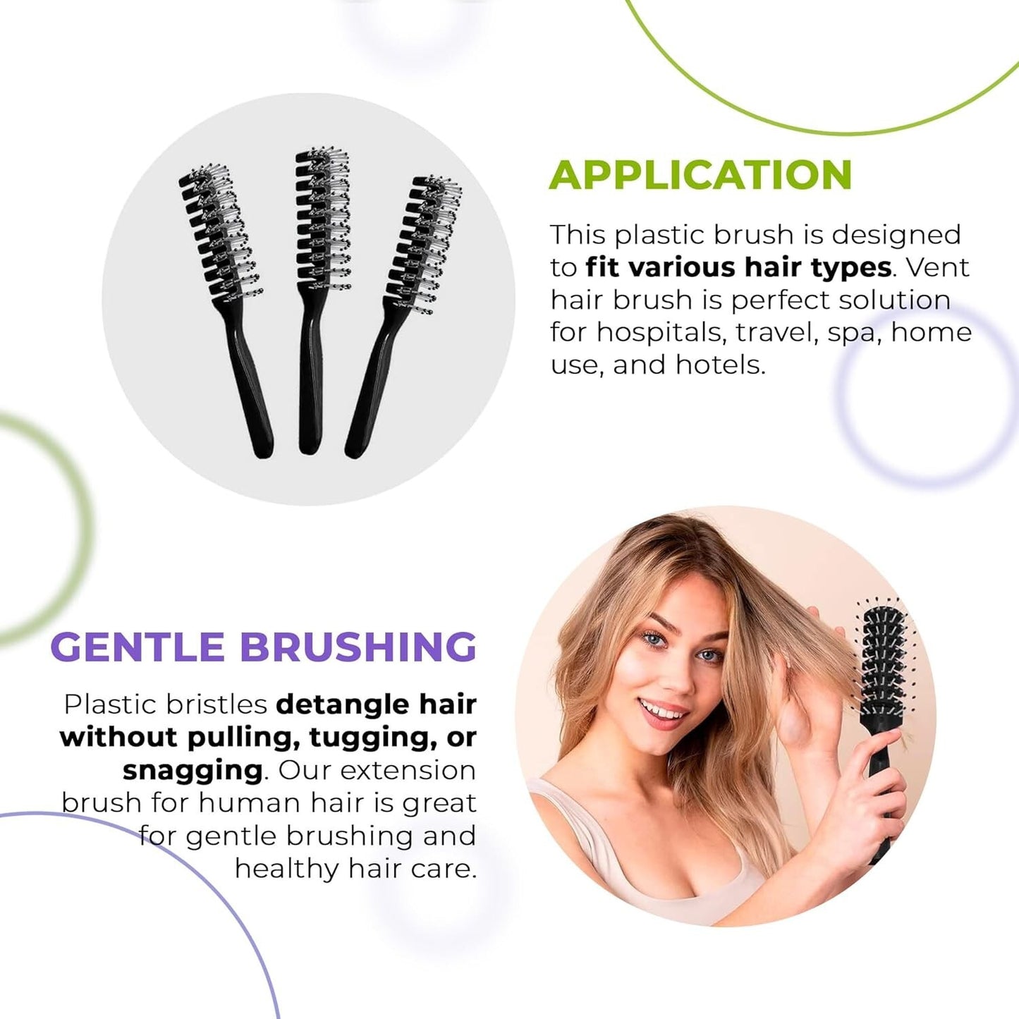 Plastic Bristles Hair Brushes 8 Inch Black 12 Pack Hair Styling Tools