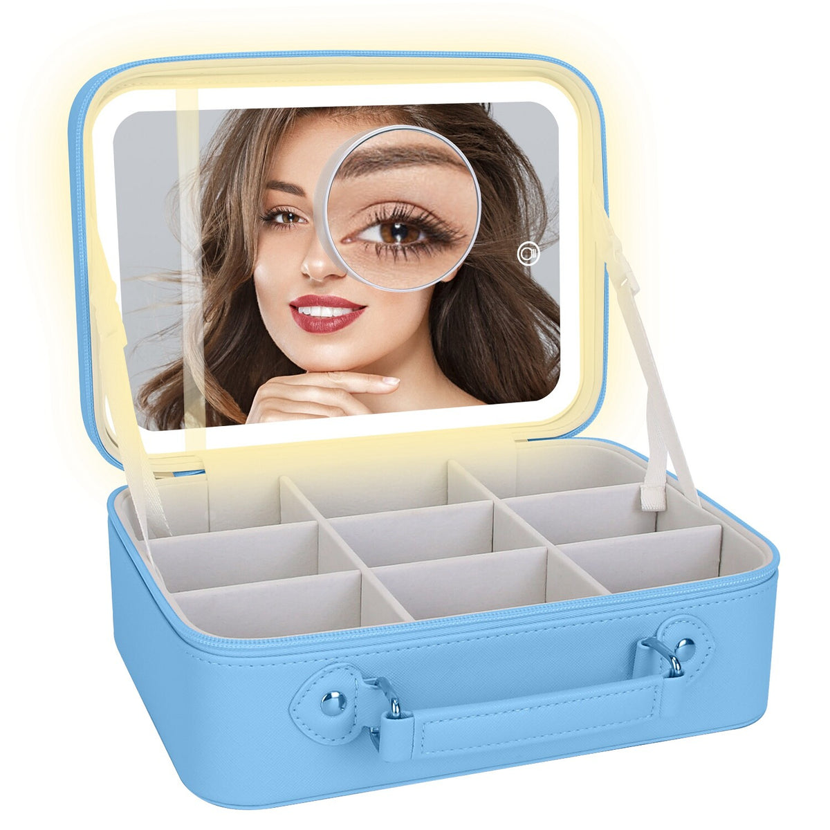 Dimmable LED Makeup Bag with Mirror and Magnifier - Travel Cosmetic Organizer