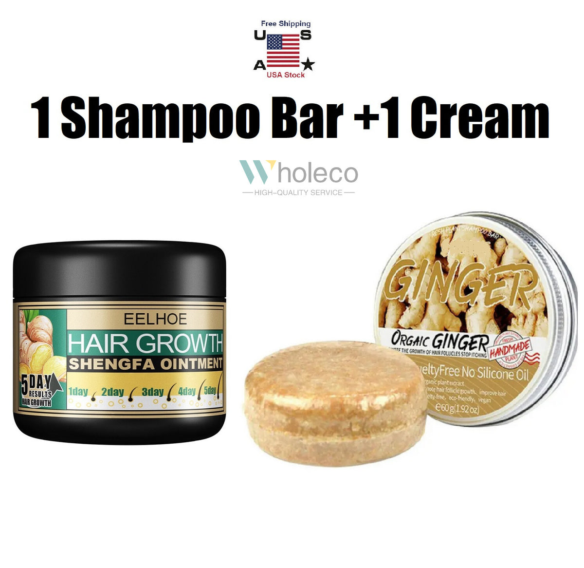 Organic Ginger Hair Regrowth Shampoo Bar & Hair Growth Cream Set - Natural & Nourishing