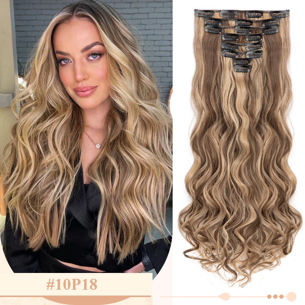 Clip-In Hair Extensions Full Head Ombre Highlight Synthetic Thick Hair 8-24 Inches