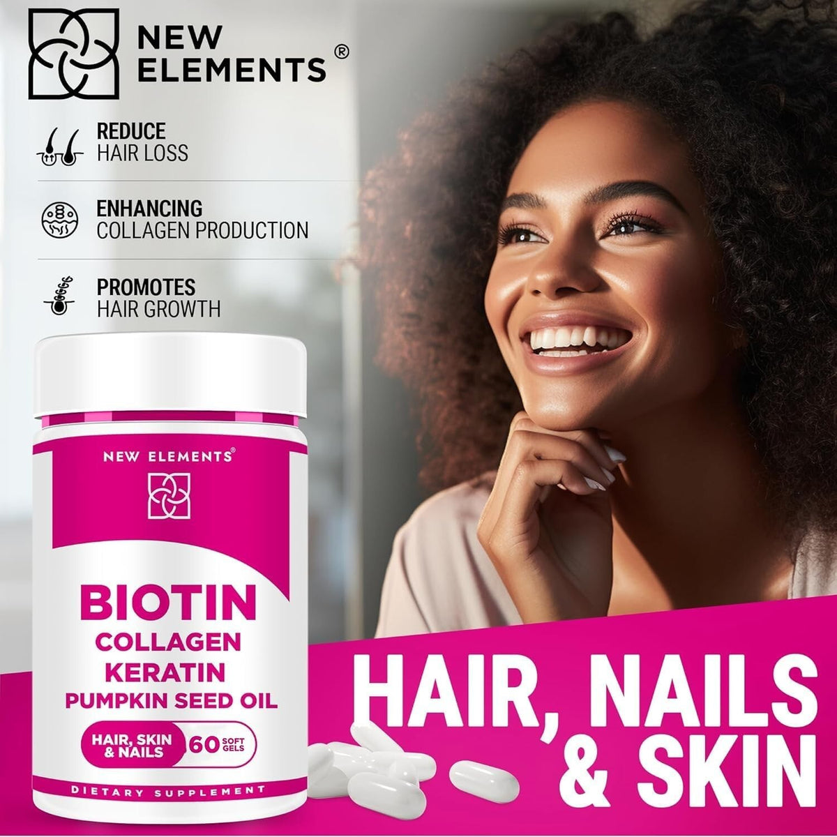 Biotin 10000mcg Supplement with Collagen, Keratin & Pumpkin Seed
