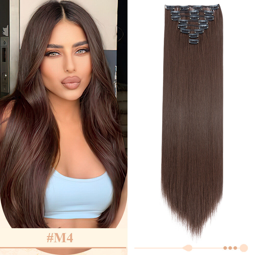 Clip-In Hair Extensions Full Head Ombre Highlight Synthetic Thick Hair 8-24 Inches