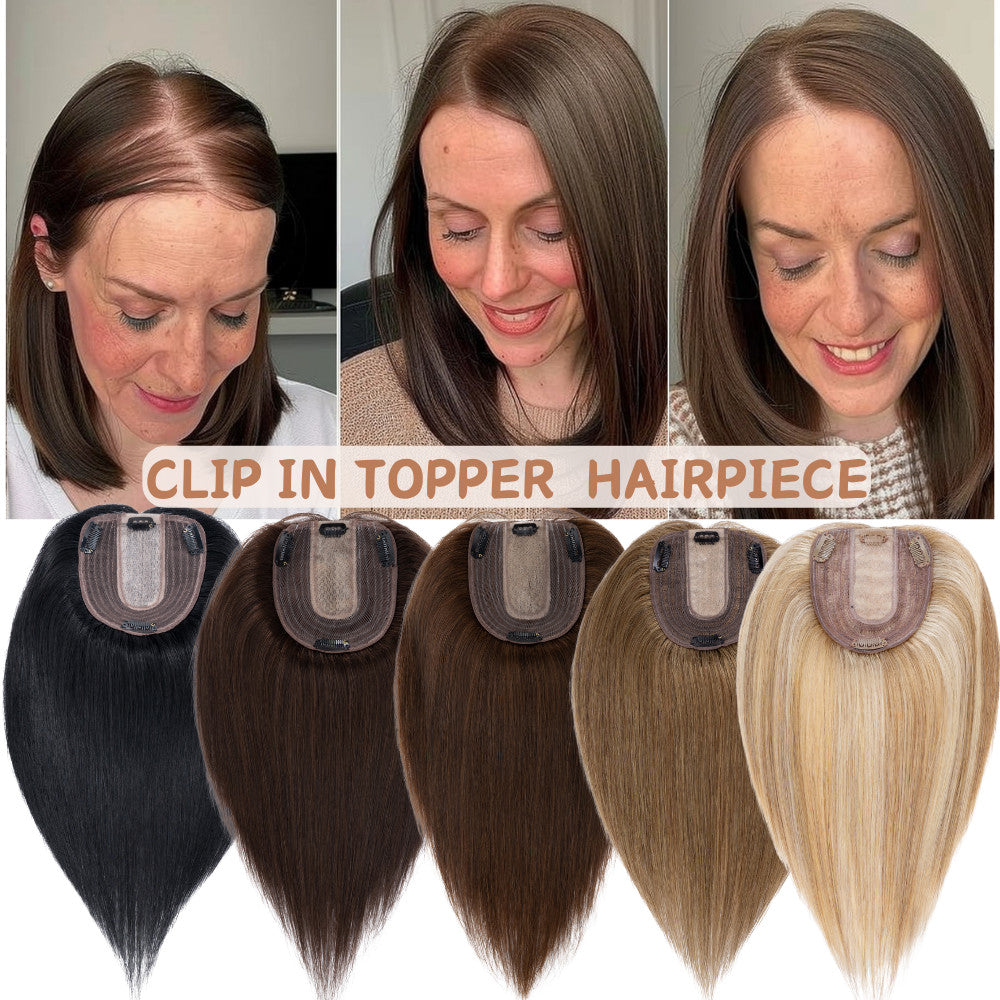 Remy Human Hair Topper Clip-In Hairpiece with Silk Base for Women