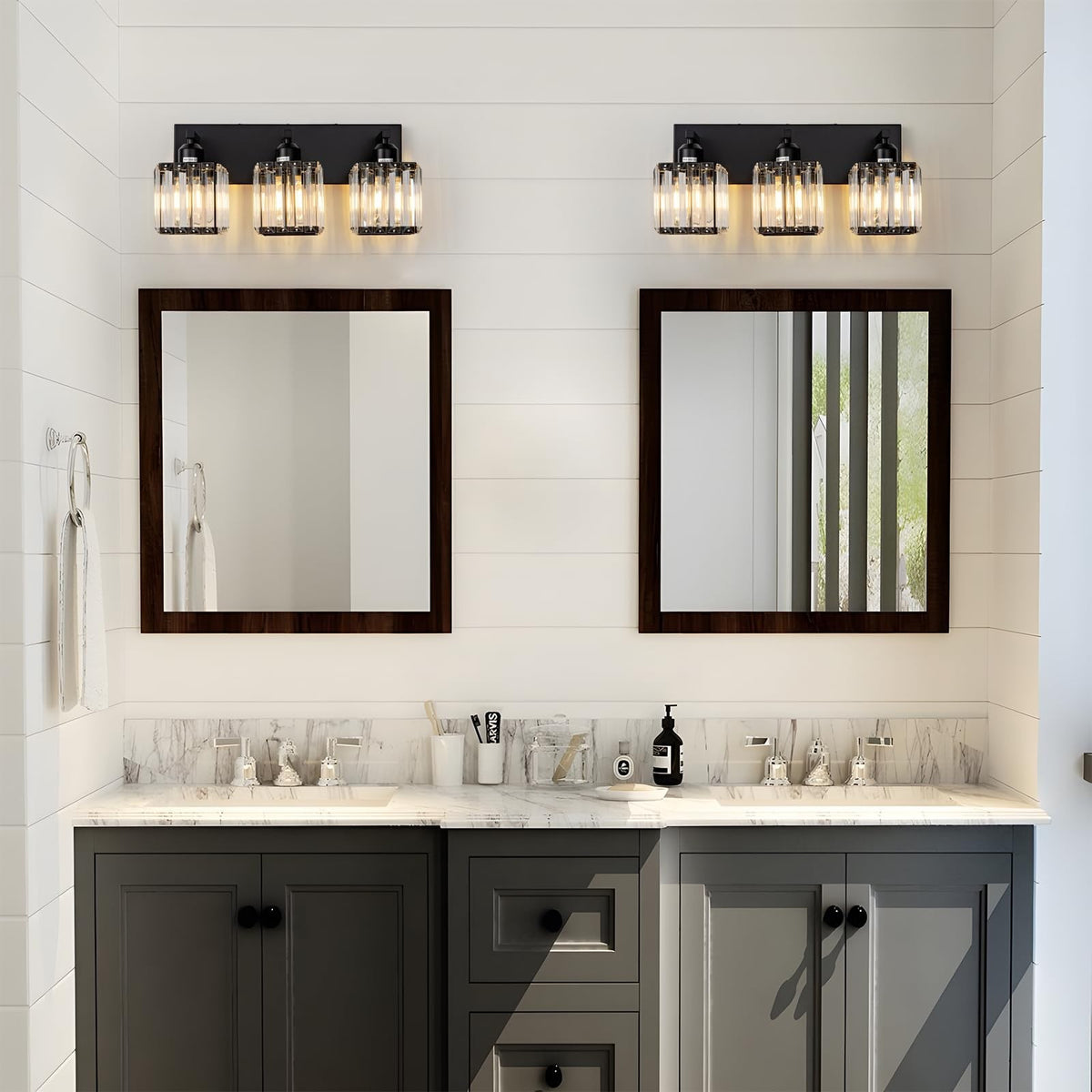 Black 3-Light Crystal Bathroom Vanity Light Fixture - Modern Wall Sconce