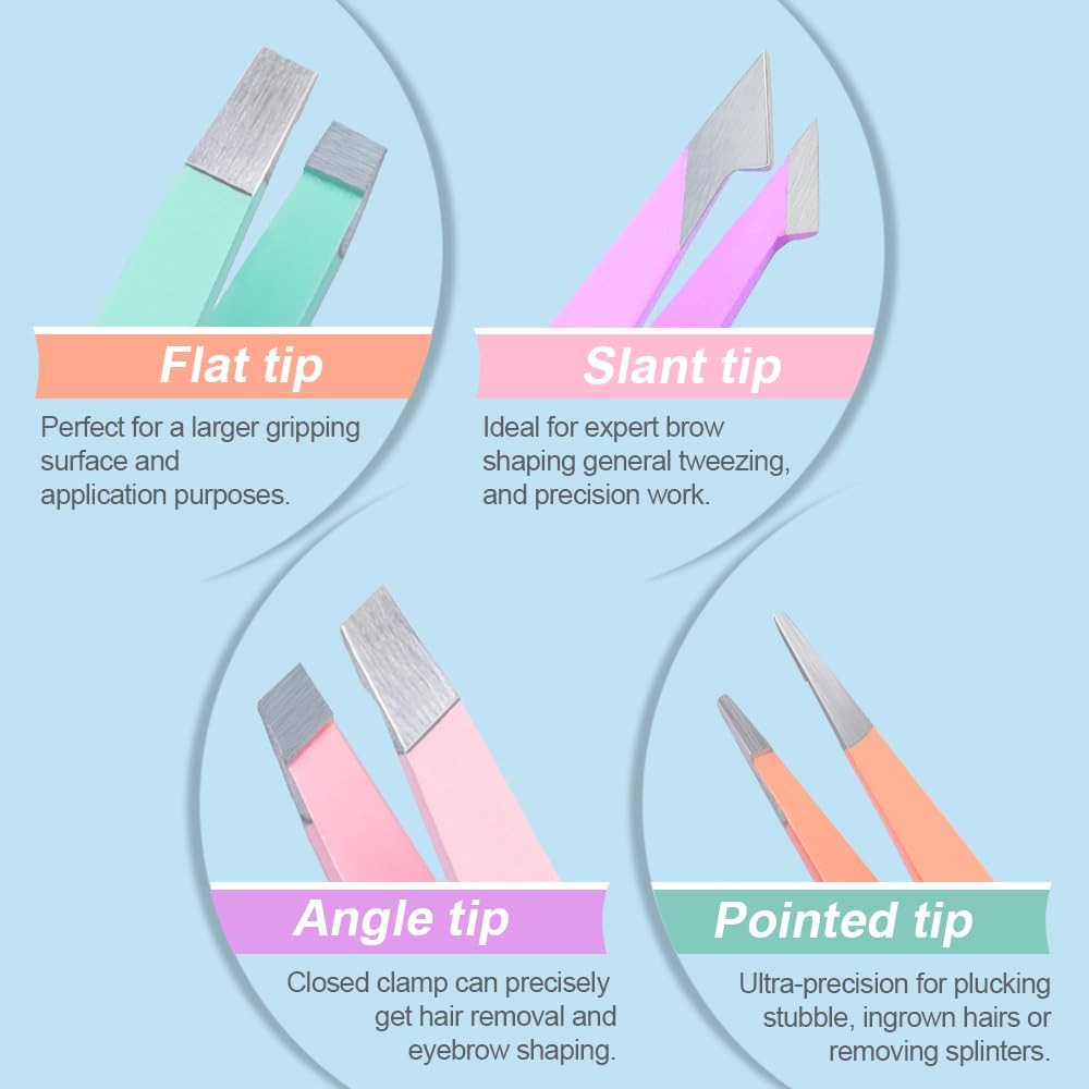 Facial Hair Tweezers Set for Women with Mirror - Precision Stainless Steel
