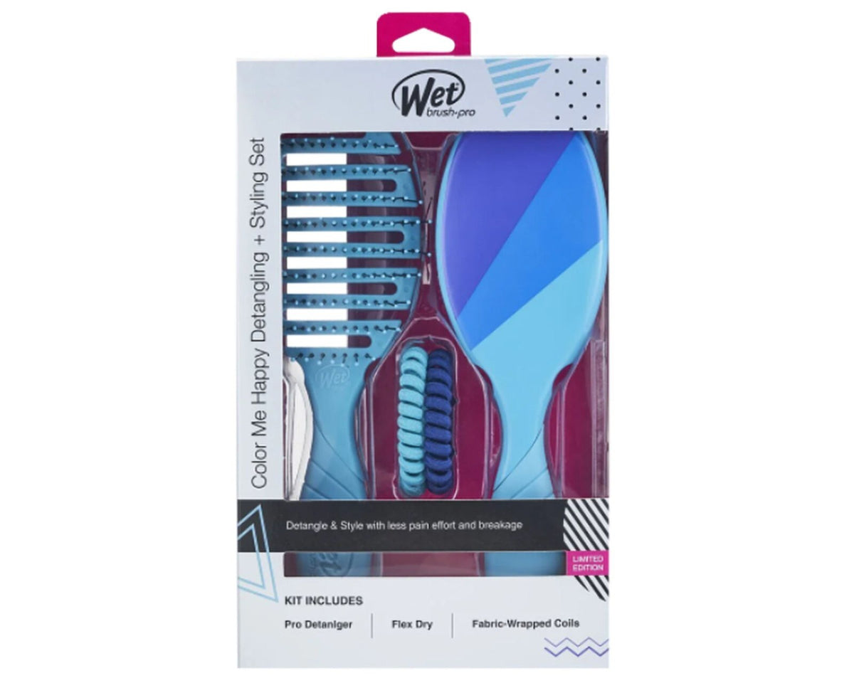 Detangling and Styling Hair Brush Set with Hair Bands - Color Me Happy