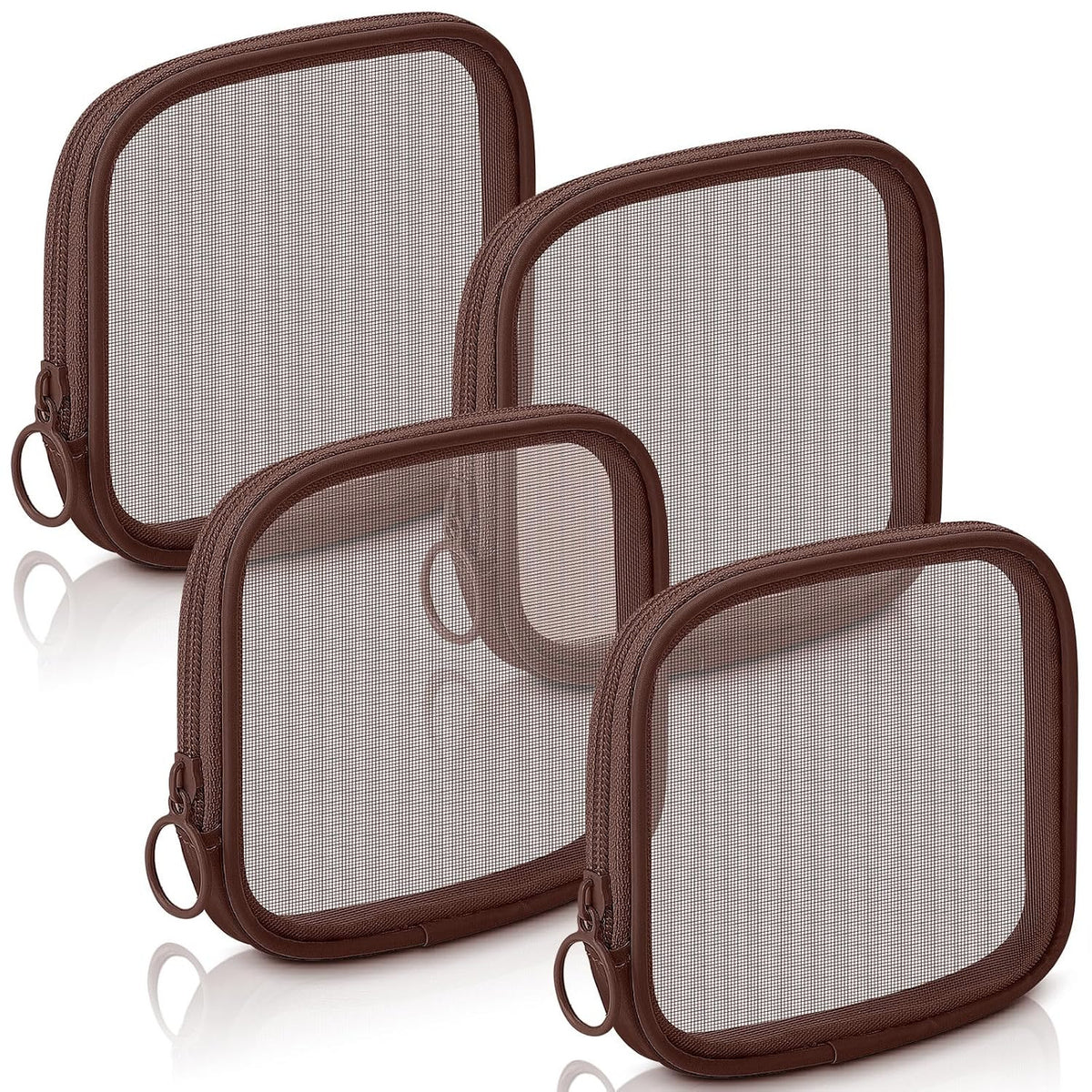 Small Mesh Makeup Bag - Brown, Portable Cosmetic Organizer