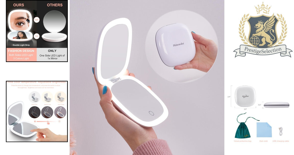 Slim 4-Inch Dimmable LED Makeup Mirror with Magnifier & Travel Case