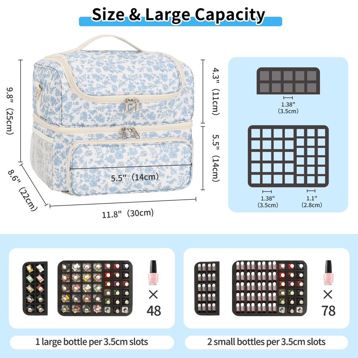 48-Bottle Nail Polish Organizer Bag Double-Layer Travel Case with Handle