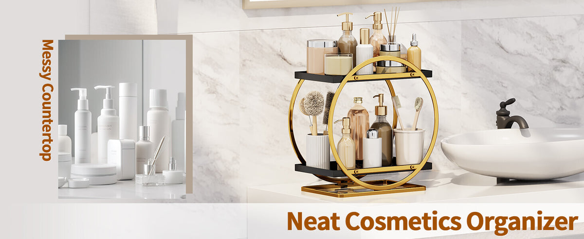 2-Tier Makeup Organizer for Vanity and Bathroom Countertop Storage