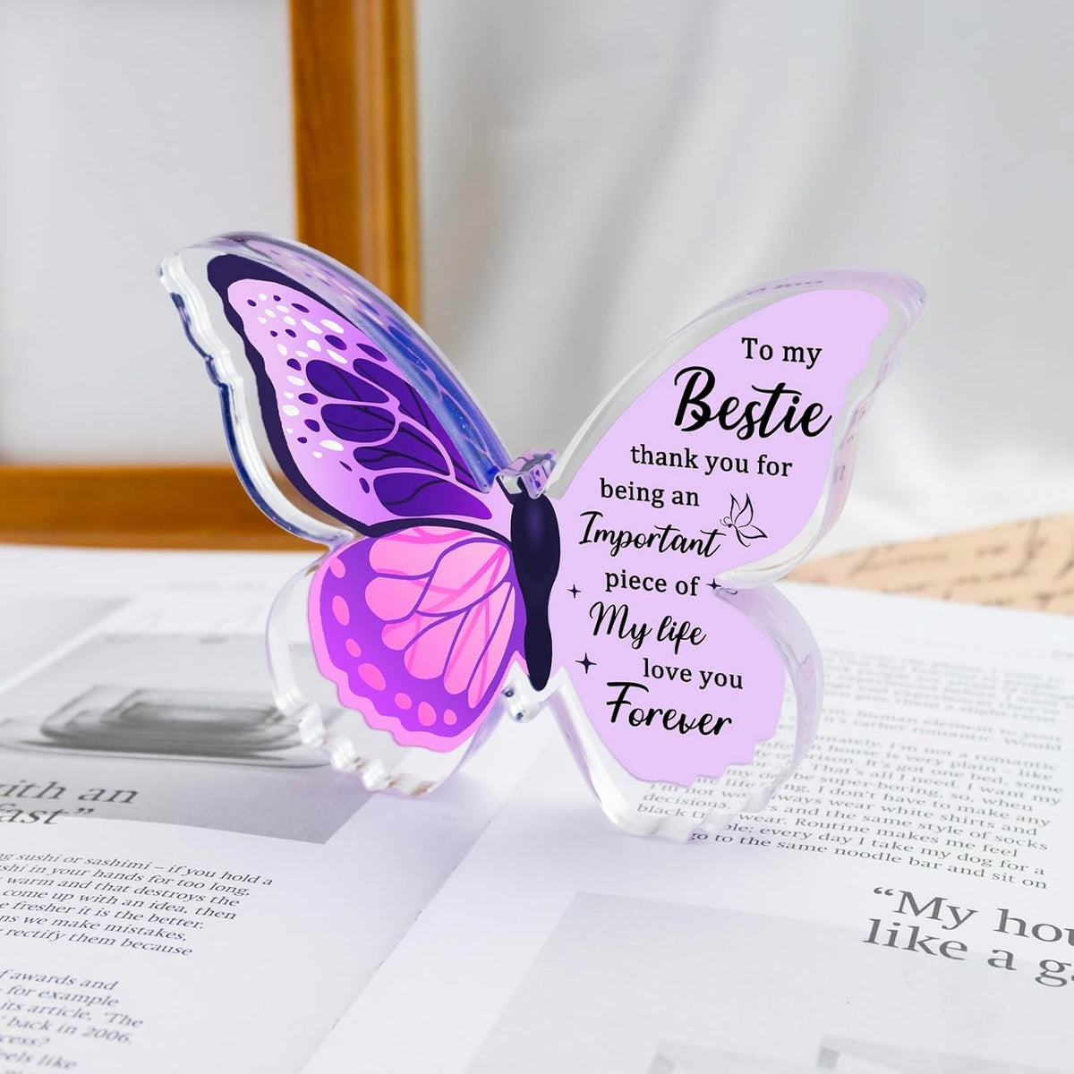 Friendship Butterfly Acrylic Decor Gift for Women Sister Birthday Present