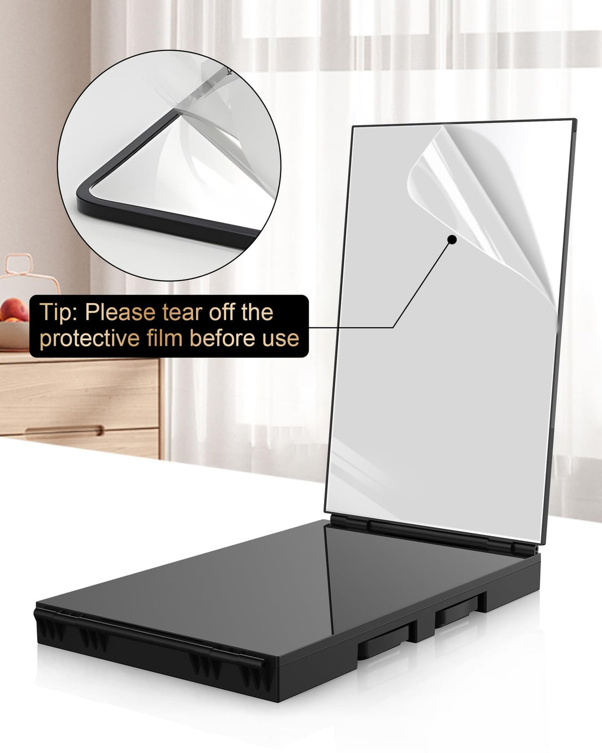 Self Hair Cutting Mirror with 360° View, Anti-Fog HD Glass, USB Rechargeable & Adjustable Height