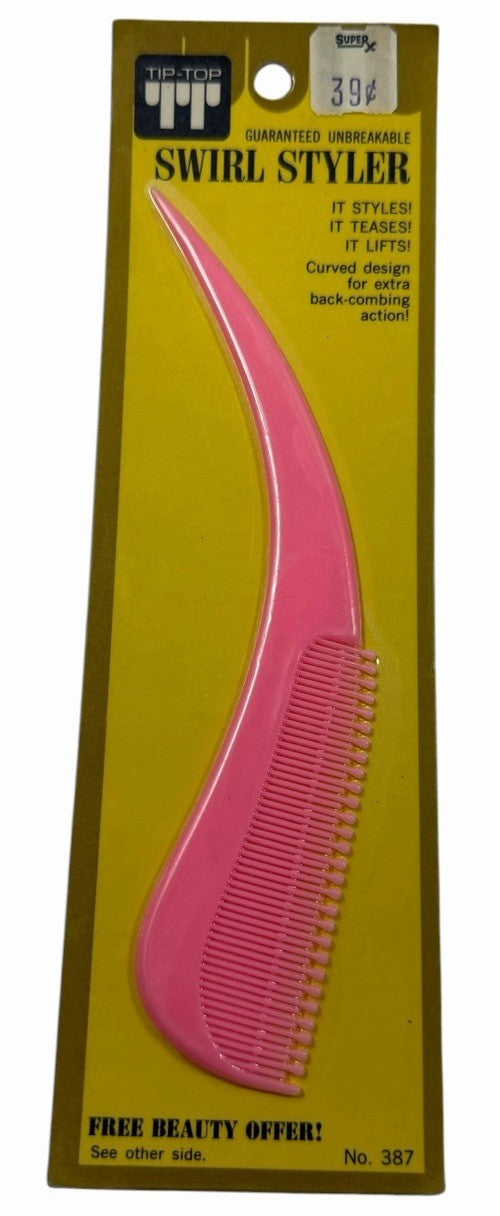 Vintage 1970s Tip Top Swirl Styler Pink Comb Unbreakable Hairbrush #387
