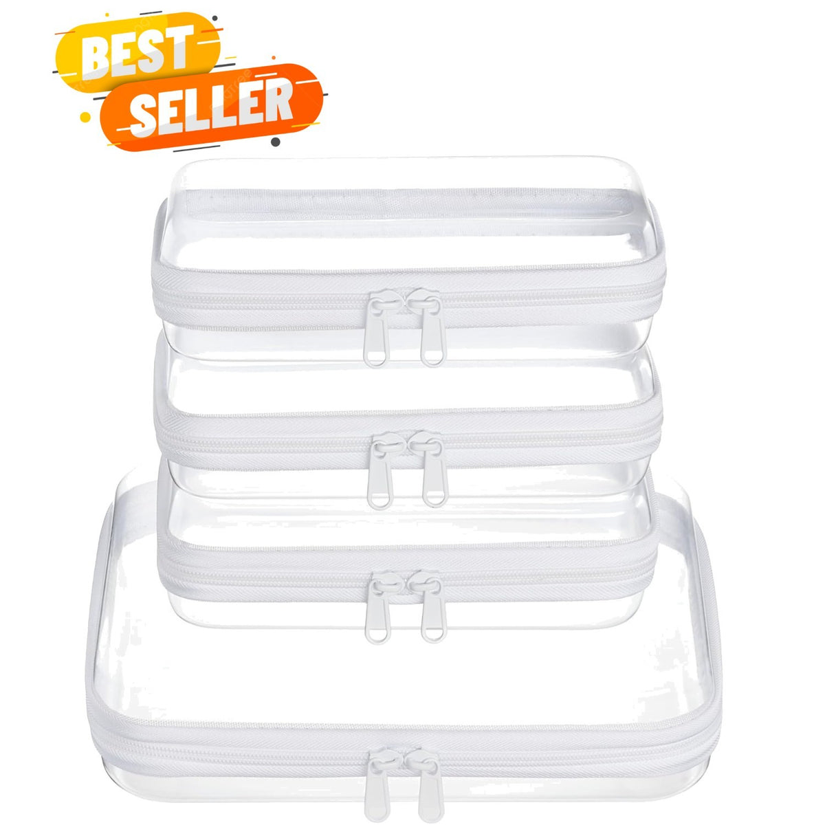 4 Pack Clear Hard Shell Zipper Pouches for Travel & Organization
