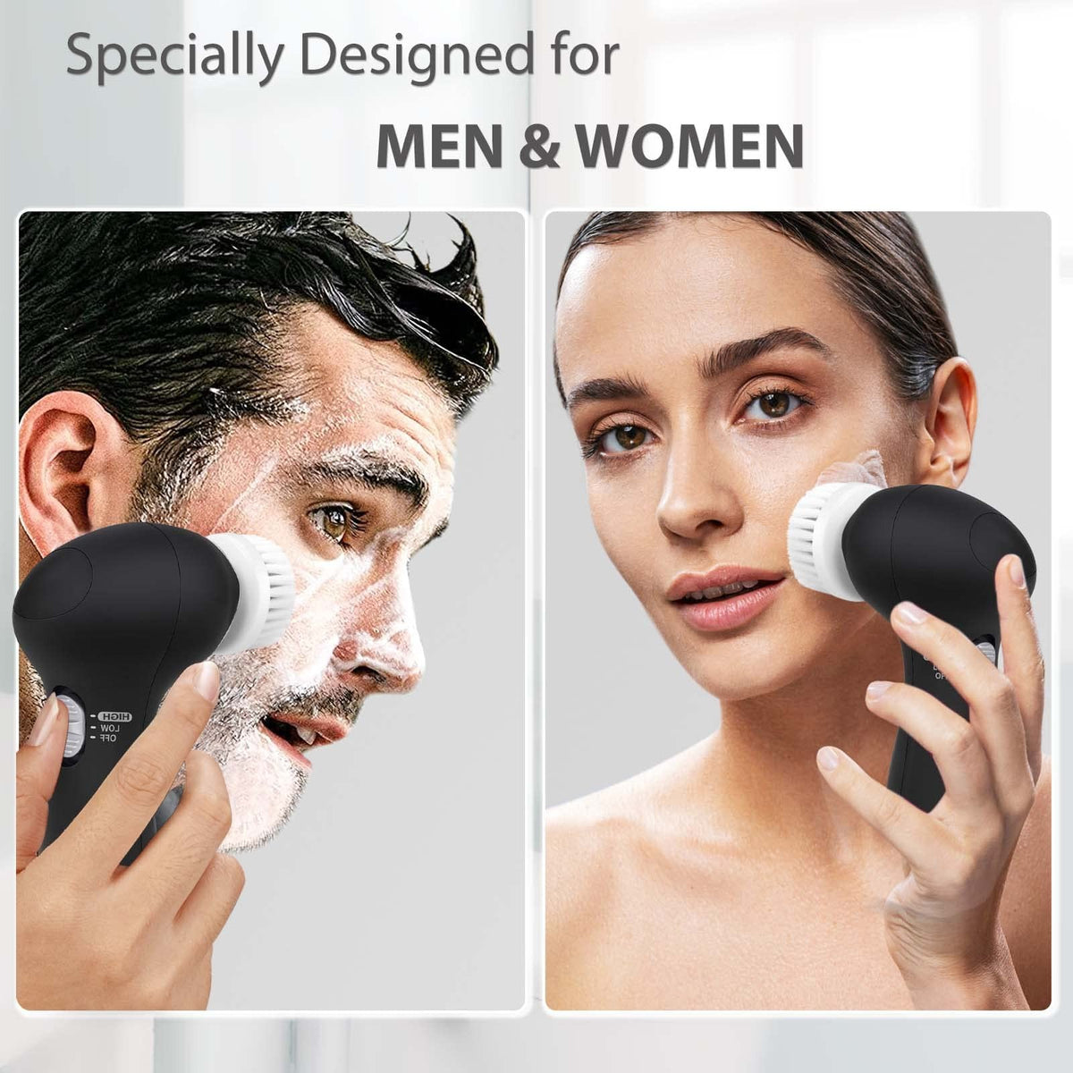 Facial Cleansing Brush Face Scrubber: CLSEVXY Electric 6 in 1, Black