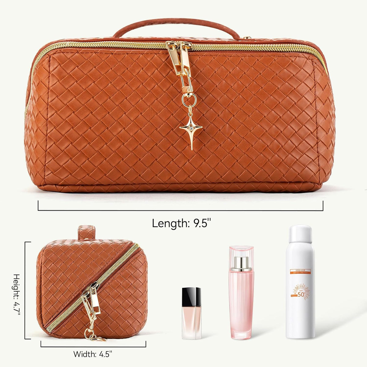 Travel Open Flat Toiletry Bag Waterproof Leather Cosmetic Organizer