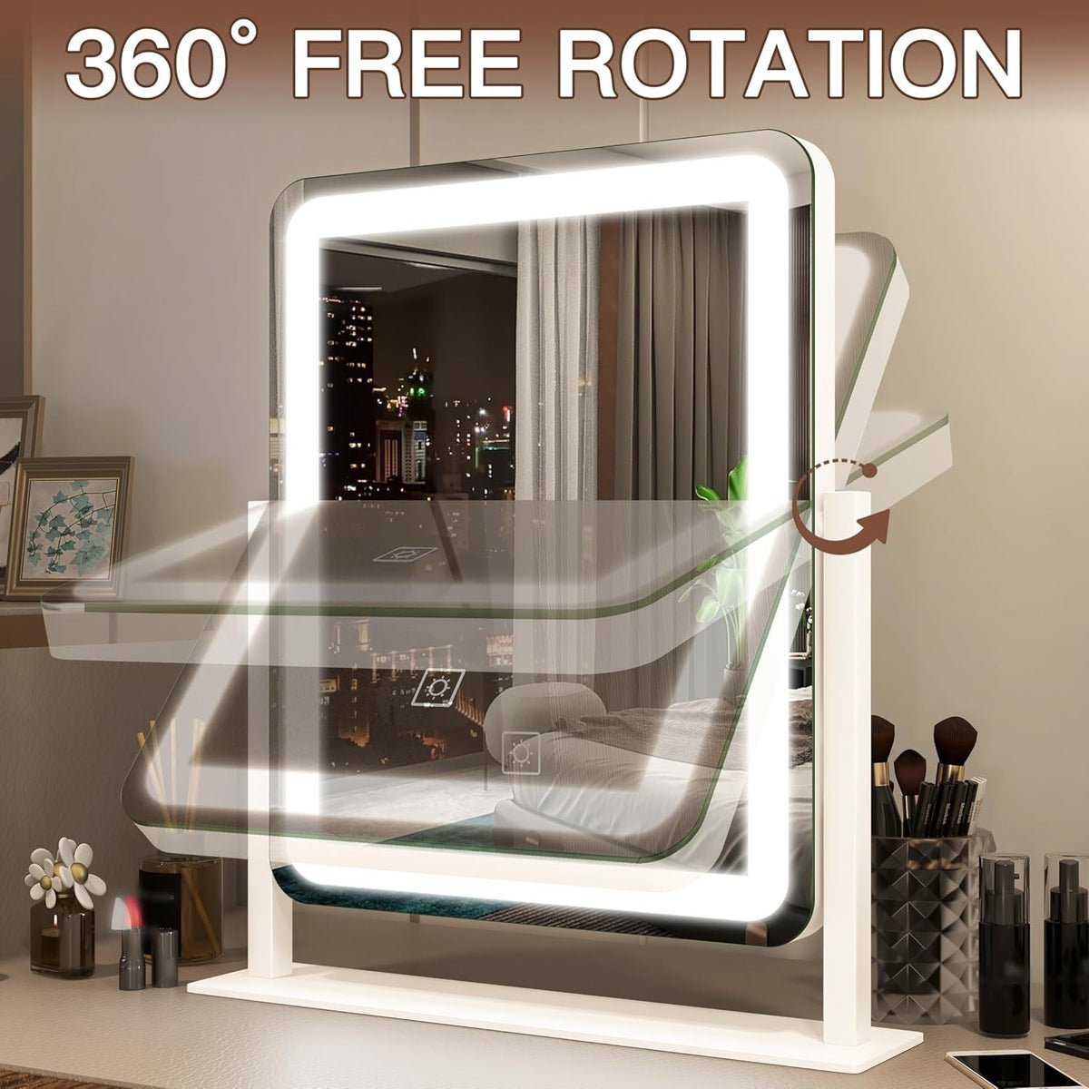 LED Vanity Mirror with Lights 15x12.6 Touch Screen Dimmable Cosmetic Makeup