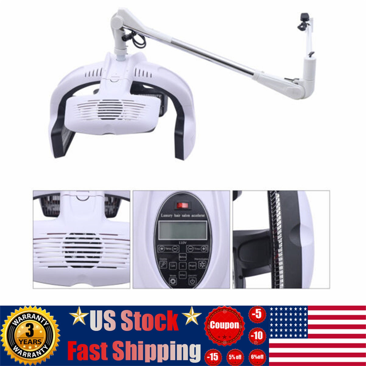 1250W Wall Mount Hair Hood Dryer for Salon Use, Adjustable Swing Arm, LCD Control