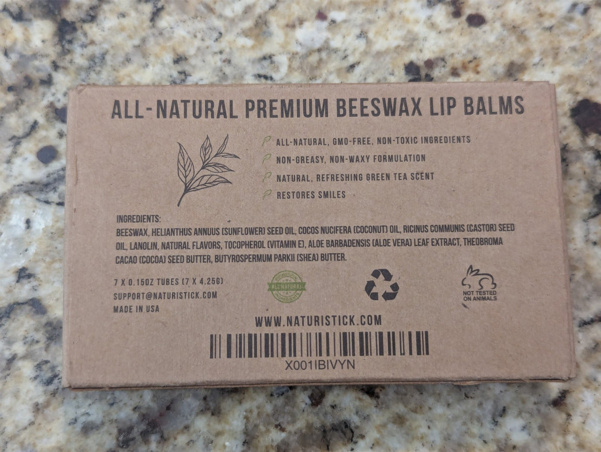 Natural Beeswax Lip Balm Set with Green Tea Extract - 7 Pack