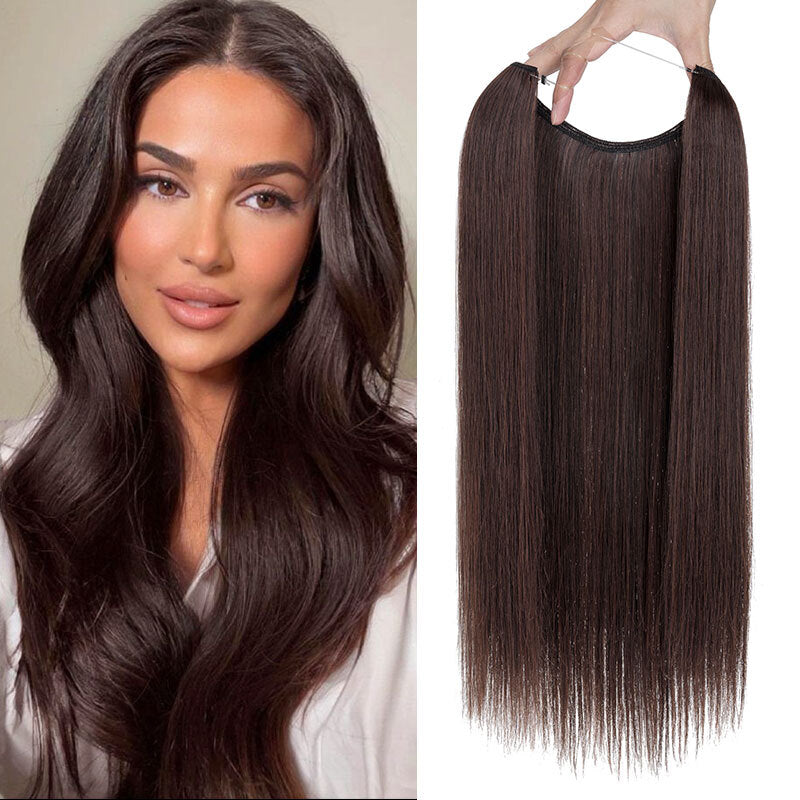 Invisible Wire Hair Extensions - Natural Synthetic Length & Body Wavy or Straight